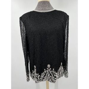 Laurence Kazar Vintage women's black and white pearl and beaded top size XL